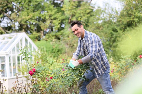 Professional gardeners working on a landscape project